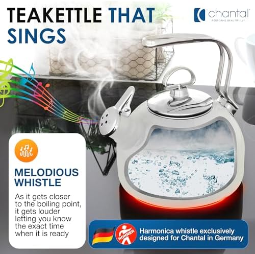 Chantal Classic Teakettle, 1.8 QT, Enamel On Steel, 2-Tone Harmonica Whistle, Rapid Boil and Even Heating (Onyx) - Image 6