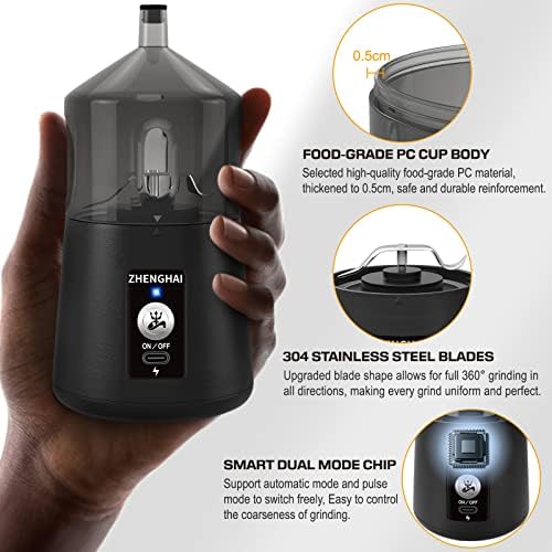 Electric Herb Grinder 150W Spice Grinder USB-C Rechargeable, Compact Size, Easy On/Off. Fast Grinding Dry Spices Herbs, with Pulse Mode and Cleaning Brush (Black) - Image 4