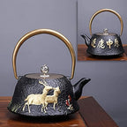 LJYT Teapot Teapots Cast Iron Handmade TeapotHome Kettle Uncoated Vintage Cast Iron Kettle Tea Pot with Infusers for Loose Tea (Color : Chasing the Central Plains) by Unknown