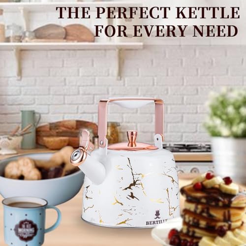 BERTILLE Teapot 2.5QT Whistle Exquisite Teapot for Stovetop, 18/8 Stainless Steel Stovetop Kettle(Gold thread) - Image 4