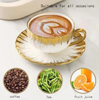 CHANJOON 6 Teacups Tea Tray Spoon Set, 6oz with Galvanized Gold Rim and Gift Box, Ceramic White English Coffee Teacup (gold color, Large) - Image 3