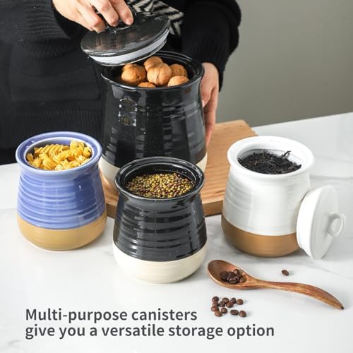 HASENSE Ceramic Kitchen Canister, 75 Oz Large Airtight Coffee Canister with Lid, Food Storage Jar for Coffee Beans, Nuts, Candy, Spices, Flour & Herbs, Farmhouse Kitchen Decor, Black - Image 4