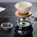 Coffee Filters Coffee Pot Glass Coffee Maker Wooden Coffee Dripper and Pot Set for Coffee Filter Reusable Coffee Filters(700ML) - Image 3