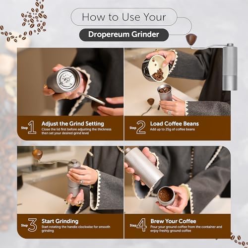 5 in 1 Manual Stainless Steel Coffee Grinder - Espresso Grinder, Manual Coffee Grinder, Coffee Grinder, Conical Coffee Burr Grinder with Double Bearing, Steel Body - Image 4