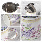 KAMMAK Bone China Coffee Mugs, 15oz Floral Tea Cups with Lid and Infuser - Image 6