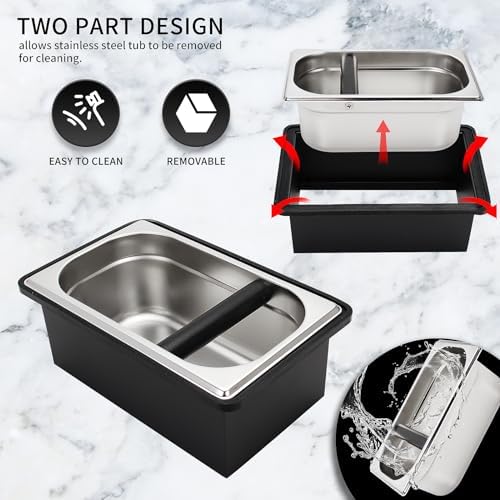 DIBTSA Espresso Knock Box,Stainless Steel Coffee Pucks Container, with Steel Holder and Noise Reduction Rubber Ring (10.94 x 6.88 x 4.25 inch) - Image 5