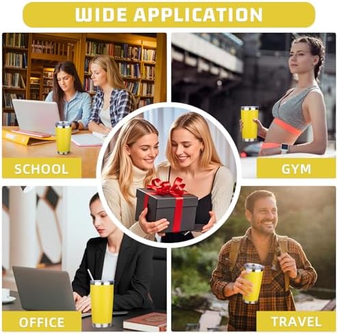 20 oz Tumbler with Lids and Straws, Stainless Steel Insulated Travel Coffee Mug, Double Wall Vacuum Insulated Tumblers, Powder Coated Coffee Tumbler for Cold & Hot Drinks (Yellow, 4 Pack) - Image 7