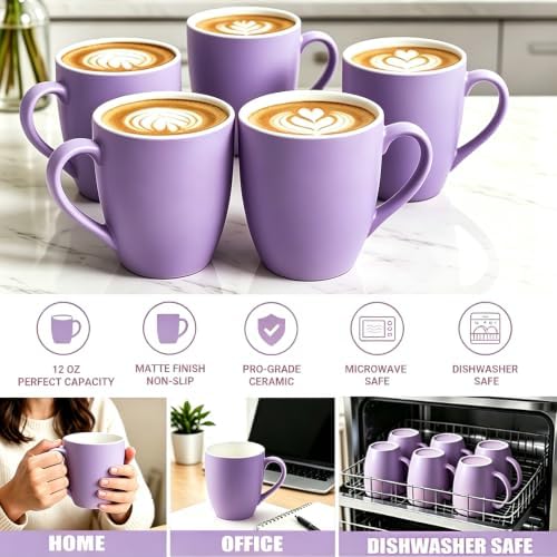 Coffee Mugs Set of 6, 12oz Purple Ceramic Coffee Mugs Cups with Handle - Image 4