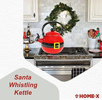 Home-X Santa Claus Whistling Tea Kettle - Porcelain Coated Stainless Steel Tea Kettle for Boiling Water - Cute Red Teapot for Stovetop - 2-Liter Capacity, 9"L x 7"W x 9"H Whistling Teapot - Image 2