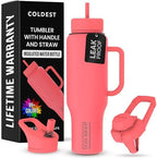 Coldest Tumbler with Handle and Straw - 100% Leak Proof Insulated Tumbler with Lid and Straw (3 Lids) - Stainless Steel Tumblers for Women & Men - Cup Holder Friendly Base, 46 oz (The Cardinal) by Coldest