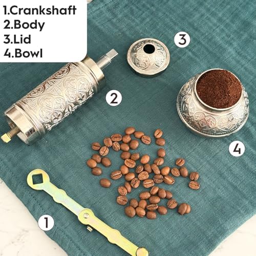 Decorative Handmade Coffee Grinder, Refillable Turkish Spice Mill, Manual Coffee Mill with Handle, Coffee Grinder Metal with Hand Crank 18 cm-7.1 inch (Silver) - Image 5