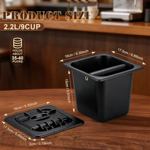 2.2L Large Espresso Knock Box with Lid, Stainless Steel Knock Box - Image 2