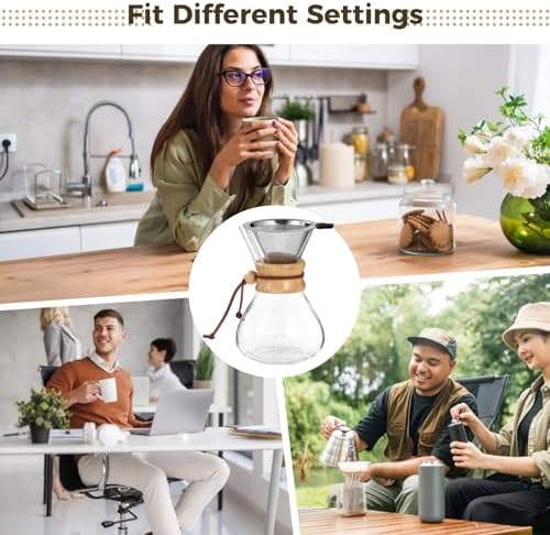 Pour Over Coffee Maker, 20 oz Borosilicate Glass Coffee Pot, Stainless Steel Filter & Wood Collar Carafe, Heat Resistant for Home, Office, Camping, Hiking - Image 5