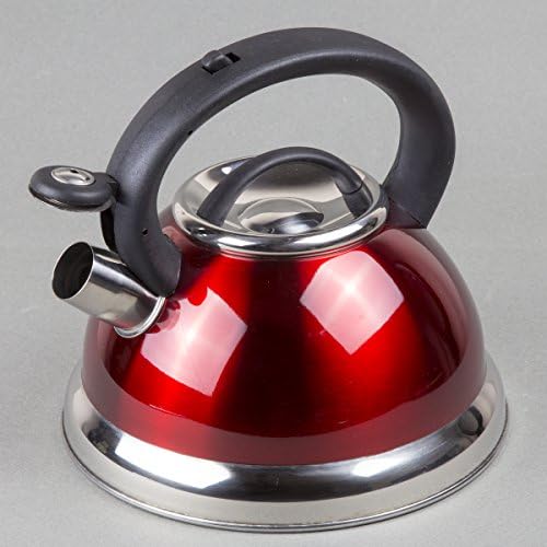 Creative Home Alexa 3.0 Quart Stainless Steel Whistling Tea Kettle Fast Boiling Heat Water for Stovetop Whistle Tea Pot, Metallic Cranberry - Image 5