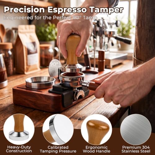 13-Piece Espresso Accessories Kit, 53mm/54mm Espresso Tamper Set with WDT Tool, Coffee Distributor, Magnetic Dosing Funnel, Puck Screen and Wooden Tamping Station, Espresso Machine Accessories - Image 6