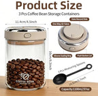 3 Pcs 37oz Coffee Bean Storage Container with Airtight Lid One Way Valve Date Tracker Storage Container with Scoop Glass Airtight Coffee Canister for Flour Cereal Cookies Sugar Tea - Image 2