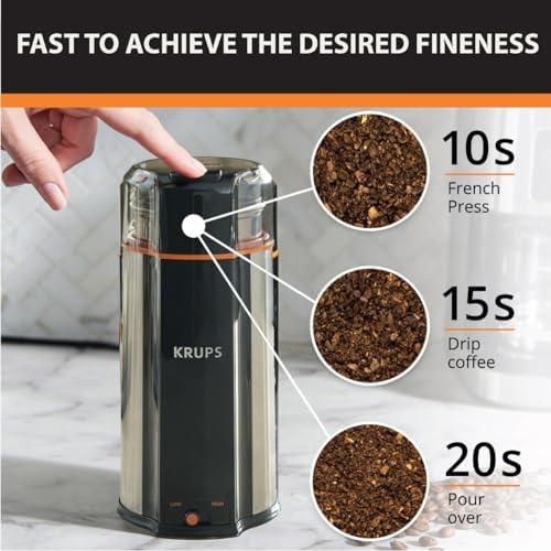 Krups, Coffee Grinder, Ultimate Silent Vortex Plastic and Stainless Steel Grinder with Removable Bowl Mess-Free, 8 Times Quieter, 2 Speeds 240 Watts, Dry Herbs, Dishwasher Safe, 12 cups ground Silver - Image 6