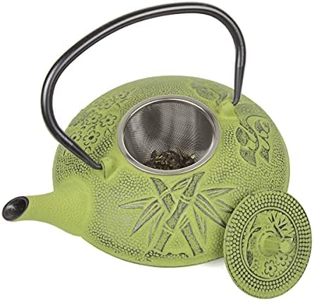 Creative Home Kyusu 38 Oz. Cast Iron Tea Pot with Removable Stainless Steel Infuser Basket Strainer, Green - Image 4