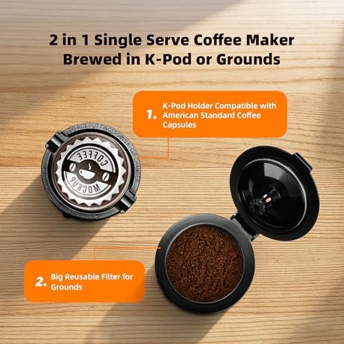Small Single Serve Coffee Maker for K Cup and Grounds with One Button - Image 3