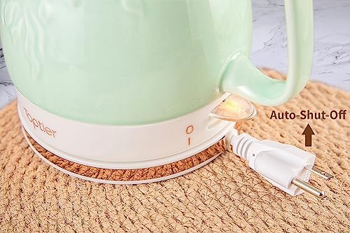 Toptier Electric Ceramic Tea Kettle, Boil Water Quickly and Easily, Detachable Swivel Base & Boil Dry Protection, Carefree Auto Shut Off, 1 L, Green Leaf - Image 4