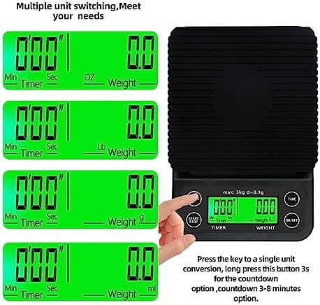 High Precision LCD Electronic Scales 3kg/0.1g 5kg/0.1g Drip Coffee Scale with Timer Portable Electronic Digital Kitchen Scale(Black 3kg 0.1g) - Image 4