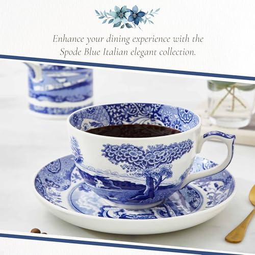 Spode Blue Italian Teacup and Saucer | Set of 4 Jumbo Mugs | Coffee Mug | 20 Ounce Cup for Tea, Lattes, Espressos, and Hot Beverages | Blue and White | Dishwasher Safe - Image 5