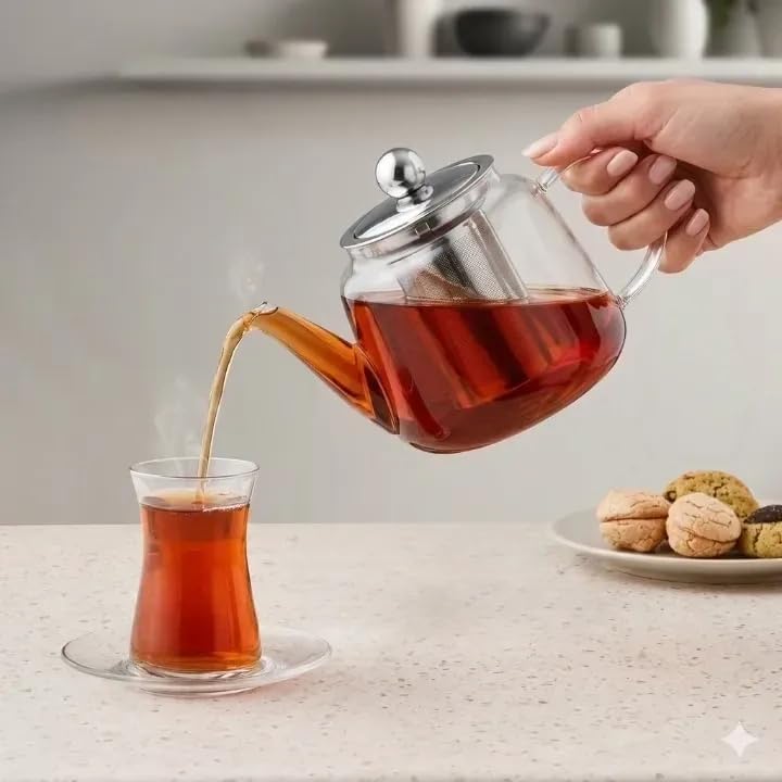 Unique Borosilicate Glass Teapot Set, 1.8 lt Total Capacity,Drip-Free Spout - Image 4