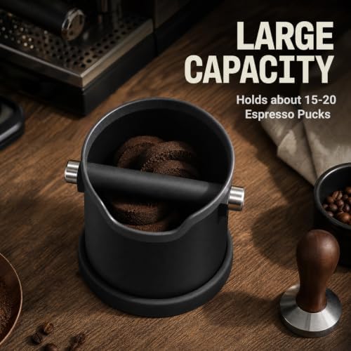 Espresso Coffee Knock Box, Large Stainless Steel Coffee Knock Box with Cleaning Brush for Home Coffee Bar, Non-Slip Base Easy Clean Removable Knock Bar (Black) - Image 4