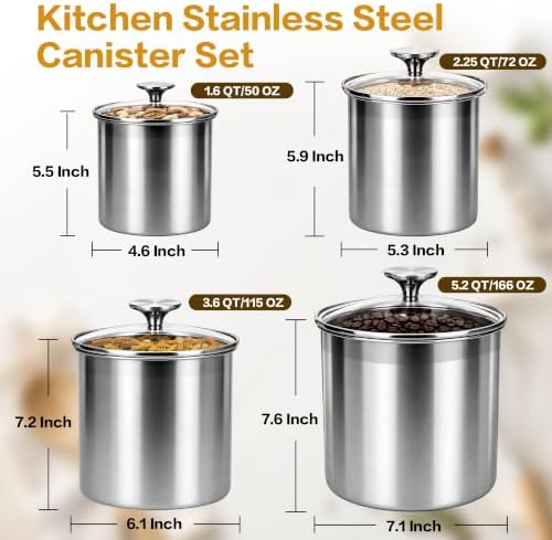 4-Pcs Stainless Steel Airtight Kitchen Canister Set with Glass Lid - Image 4