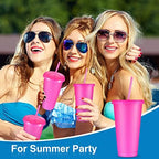 Amyhill 24 Pcs 24 oz Reusable Cups with Lids and Straws, Hot Pink - Image 5