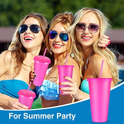 Amyhill 24 Pcs 24 oz Reusable Cups with Lids and Straws, Hot Pink - Image 5