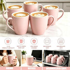 Coffee Mugs Set of 6, 12oz Pink Ceramic Coffee Mugs Cups with Handle - Image 6