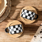 LUKA 6 Ounce Ceramic Stackable Black and White Checkered Espresso Cups with Saucers and Metal Stand Set of 4, Cappuccino Cups Set for Coffee Drinks, Latte, Cafe Mocha and Tea, Black Interior - Image 5