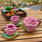 Ceramic Rose Tea Pot Set, 3D Hand-painted Rose Red Flower Cup and Green Leaves Saucer, Set of 5 - Image 2