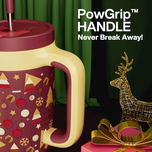 POWCAN 40 oz Christmas Tumbler with Handle, 2-in-1 Straw Lid, Leakproof, Dishwasher Safe, Insulated Stainless Steel Coffee Mug, Keeps Cold for 34 Hours, Fits in Car Cupholder (Holiday Cheers) - Image 3
