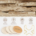 Natural Travertine Drink Coasters Set of 4 with Holder, 4" Round - Image 3