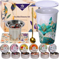 Harmoleaf Tea Gift Set for Women, 6 Loose Leaf Tea Blends with Blue Lily Insulated Ceramic Cup, Stainless Steel Infuser, Lid and Gold Spoon, Birthday, Mother's Day, Anniversary, Retirement Gift for Her by Unknown