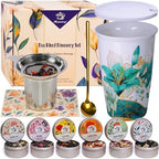 Harmoleaf Tea Gift Set for Women, 6 Loose Leaf Tea Blends with Blue Lily Insulated Ceramic Cup, Stainless Steel Infuser, Lid and Gold Spoon, Birthday, Mother's Day, Anniversary, Retirement Gift for Her by Unknown