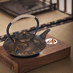 Cast Iron Teapot, Tea Pot, Japanese Pot, 0.9L Retro Iron Elegant Kettle, Household Handle Water Tea Pot Collection with Lid, Tea Kettle for Boiling Hot Water Tea - Image 3