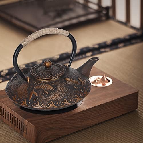 Cast Iron Teapot, Tea Pot, Japanese Pot, 0.9L Retro Iron Elegant Kettle, Household Handle Water Tea Pot Collection with Lid, Tea Kettle for Boiling Hot Water Tea - Image 3