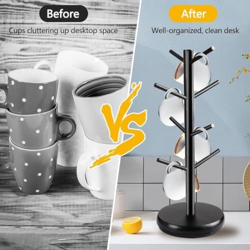 360° Rotating Mug Holder - 8 Hooks Wooden Tree | Countertop Storage - Image 4