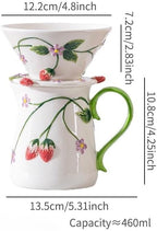 Strawberry Ceramic Manual Coffee Grinder, Hand Crank Coffee Bean Mill, Pour Over Dripper, Milk Pitcher & Mug, Vintage Floral Coffee Maker Kit for Home Kitchen Café Brewing (Dripper) - Image 6