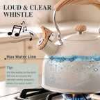 Tea Kettle for Stove Top, 2.5 Quart Whistling Tea Kettle, Stainless Steel and Wood Pattern Folding Handle, Beige - Image 2