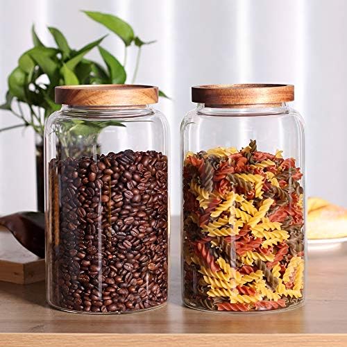 Large Glass Jar with Airtight Lid Set of 2 93 FL OZ(2750ml) glass canister set, Glass Food Containers Wooden Lid Suit for Kitchen Pantry for Flour, Tea, Coffee Beans, Sugar, Cookies(8.8 inch high) - Image 4