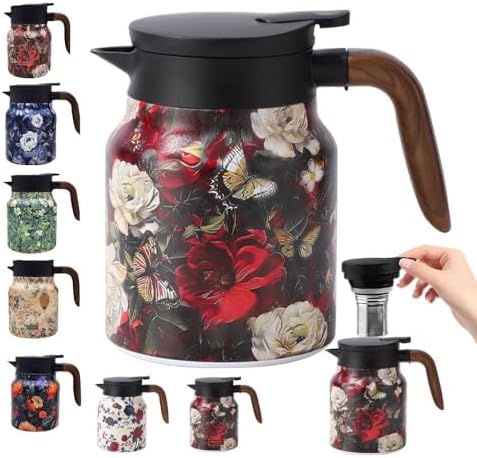 Vintage Floral Teapot with Built-in Infuser, Stainless Steel Thermal Carafe by TBHAPY