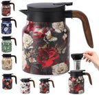 Vintage Floral Teapot with Built-in Infuser, Stainless Steel Thermal Carafe by TBHAPY