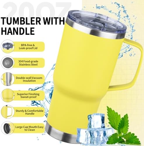 20oz Insulated Tumbler with Handle Stainless Steel Travel Coffee Mug with Lid and Straw Double Wall Vacuum Leak-proof Reusable Thermal Water Cup for Hot and Cold Drinks (Multicolor-6,4 Pack) - Image 3