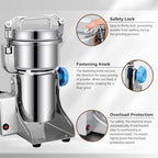LEEVOT Grain Mill 500g Commercial Spice Grinders Electric 1500W Stainless Steel Pulverizer Dry Grinder for Grinding Wheat, Oats, Corn, Pepper, and Coffee Beans – Grinder for Kitchen. - Image 4