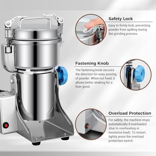 LEEVOT Grain Mill 500g Commercial Spice Grinders Electric 1500W Stainless Steel Pulverizer Dry Grinder for Grinding Wheat, Oats, Corn, Pepper, and Coffee Beans – Grinder for Kitchen. - Image 4