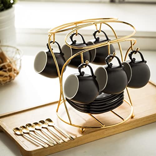 LYEOBOH Espresso Cups with Saucers Set, 3 OZ Coffee Cups with Metal Stand - Image 5